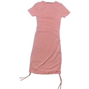 Shein Womens Size S Pink Solid Side Drawstring Ruched Bodycon Dress
